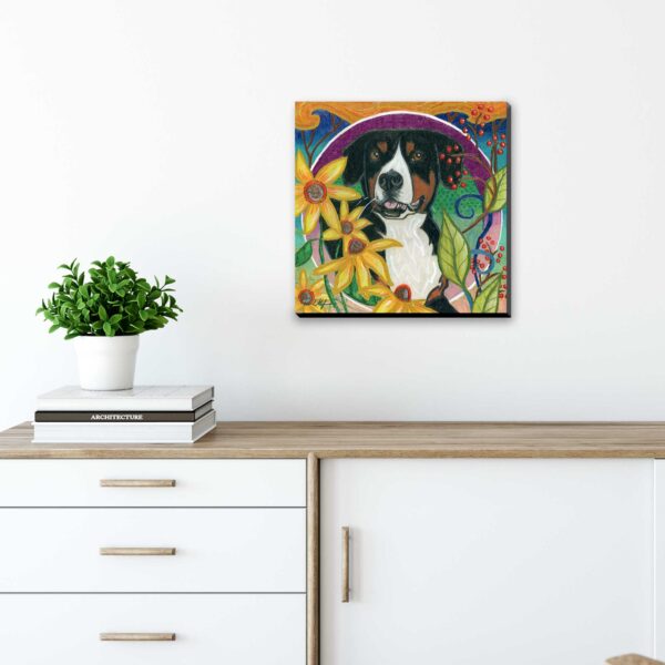 "Ciwi in the Garden", 12" x 12", mixed media 