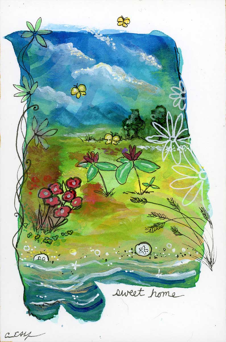 Alabama Trillium, 4" x 6", mixed media