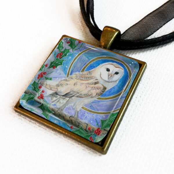 Barn Owl and Holly - Pendant