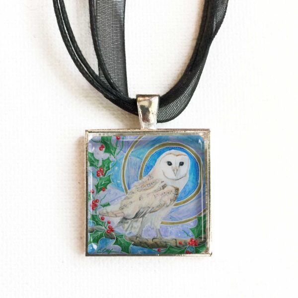 Barn Owl and Holly - Pendant