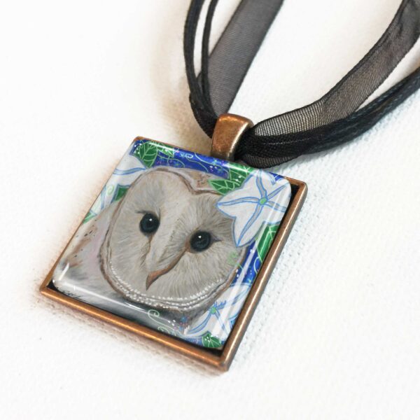 Barn Owl and Moon Flowers - Pendant