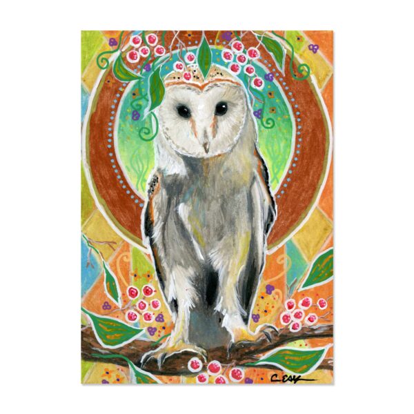 Barn Owl and Berries - Art Print