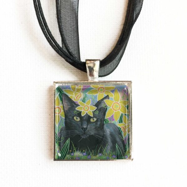 Black Cat in Daffodils - Pendant