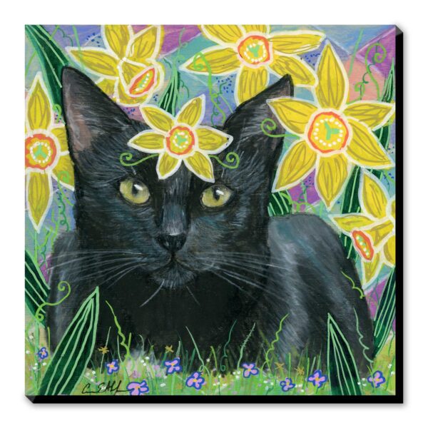 Black Cat in Daffodils - Art Print