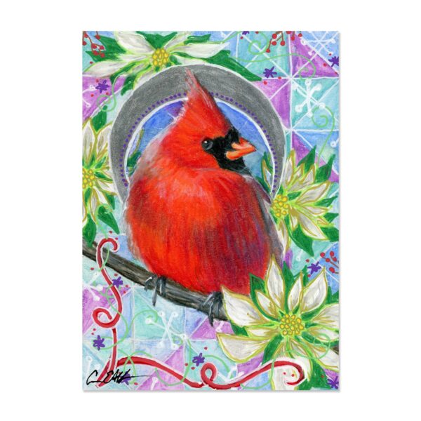 Cardinal in White Poinsettias - Art Print