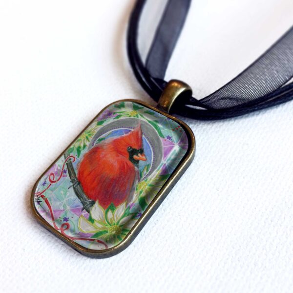 Cardinal in White Poinsettias - Pendant