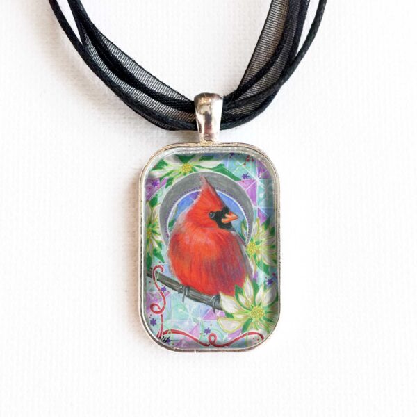 Cardinal in White Poinsettias - Pendant