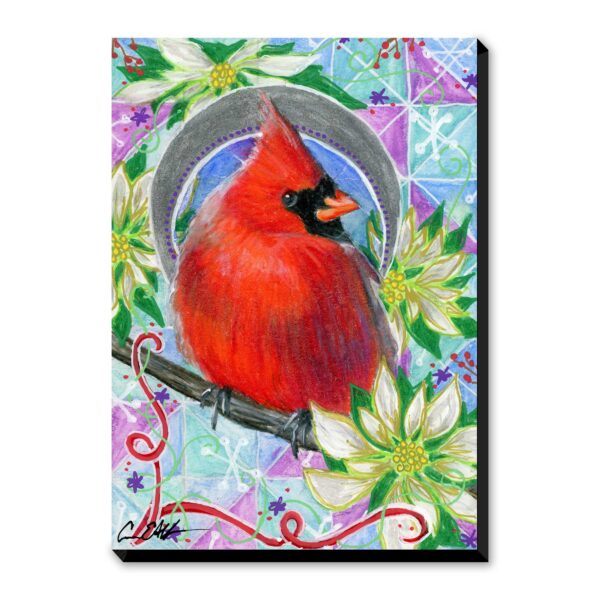Cardinal in White Poinsettias - Art Print