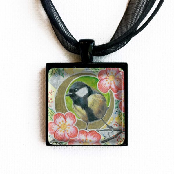 Chickadee in Camellias - Pendant