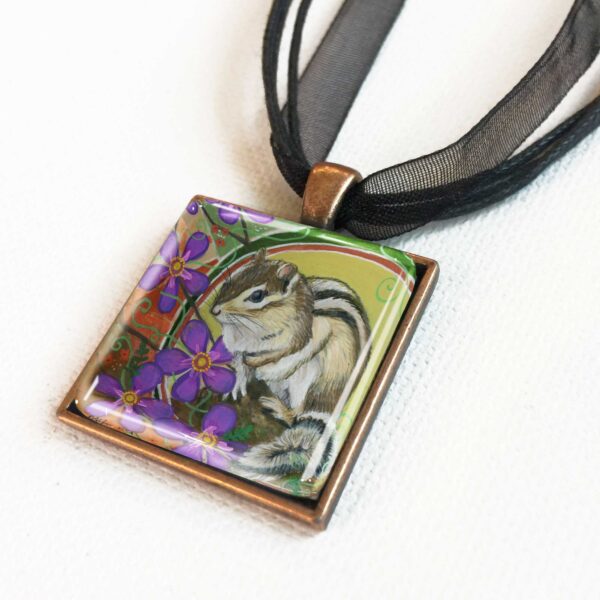 Chipmunk in Purple Flowers - Pendant