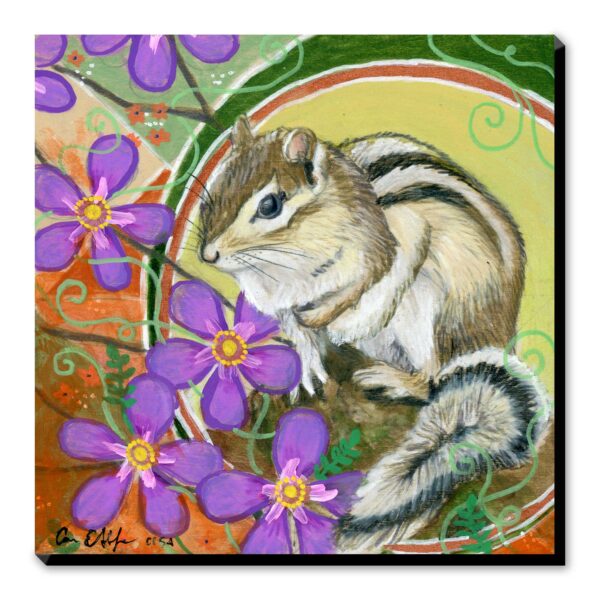 Chipmunk in Purple Flowers - Art Print