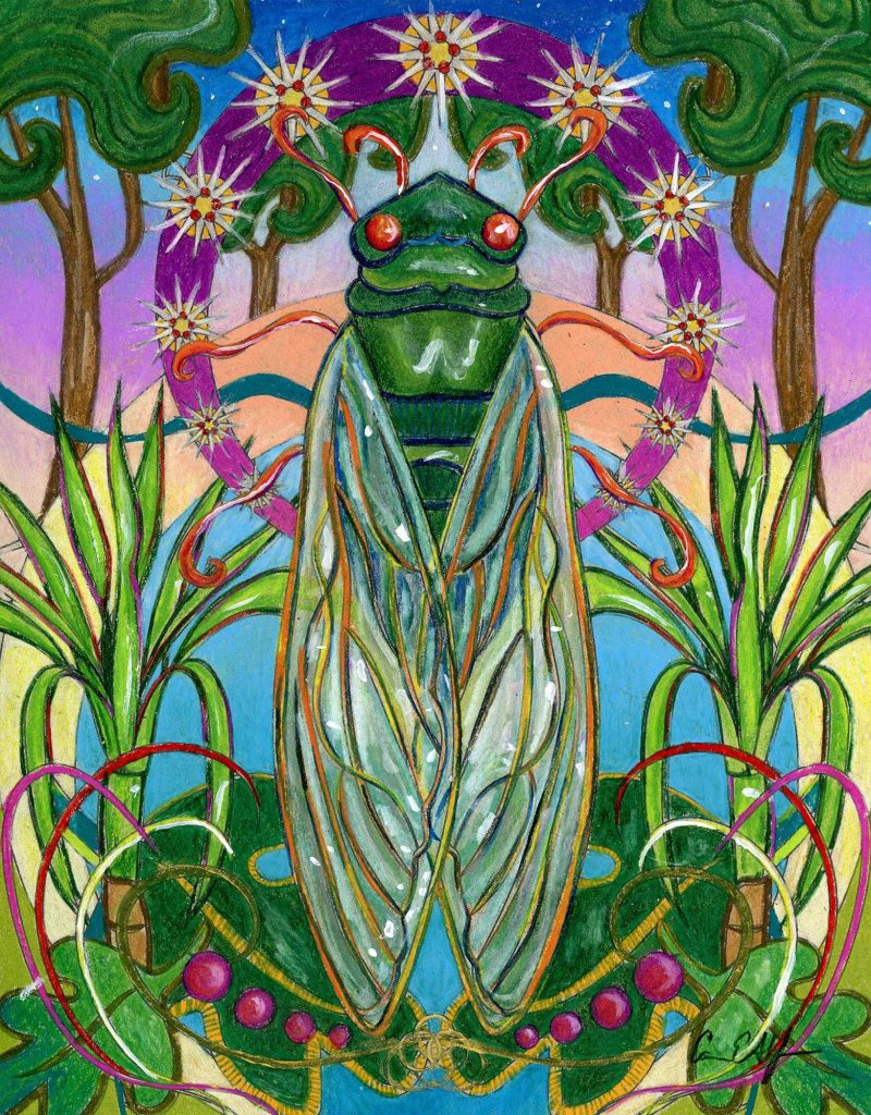 SOLD - "Cicada", 8" x 10", mixed media
