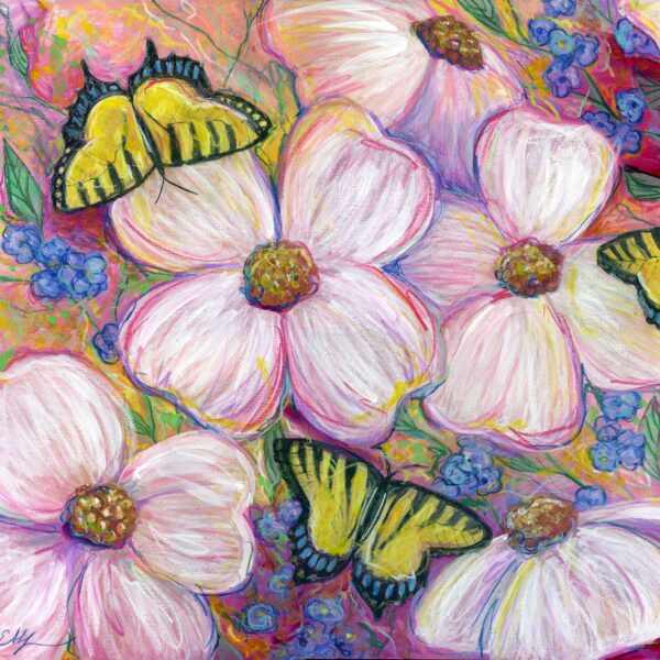 "Dogwoods and Swallowtails", 16" x 20", mixed media 