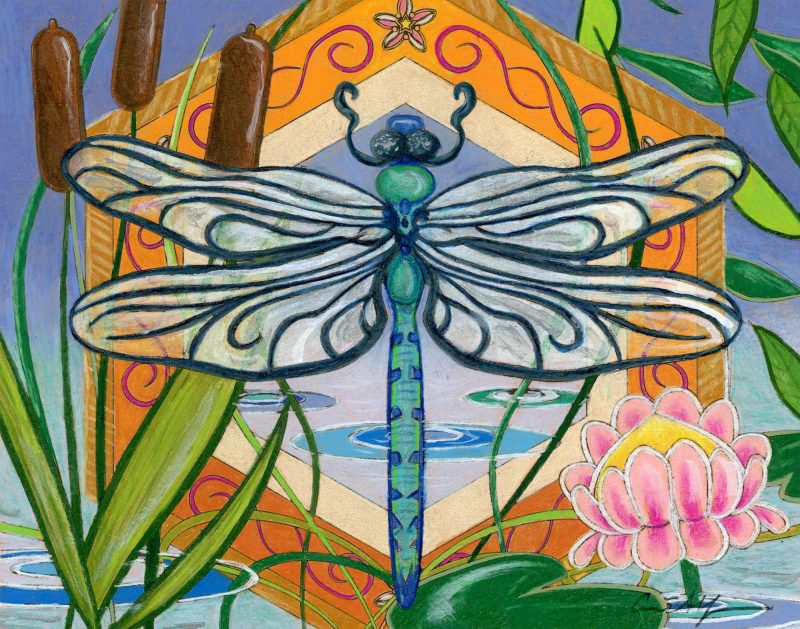 SOLD - "Dragonfly", 8" x 10", mixed media