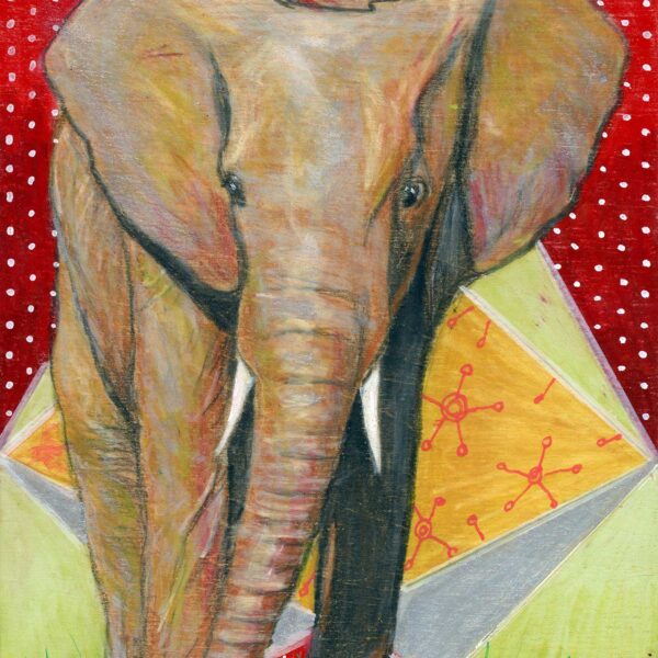 "Elephant in Flowers", 5" x 7", mixed media 