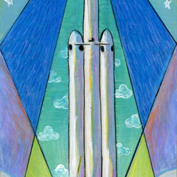 "Falcon Heavy #1", 6" x 12", mixed media 