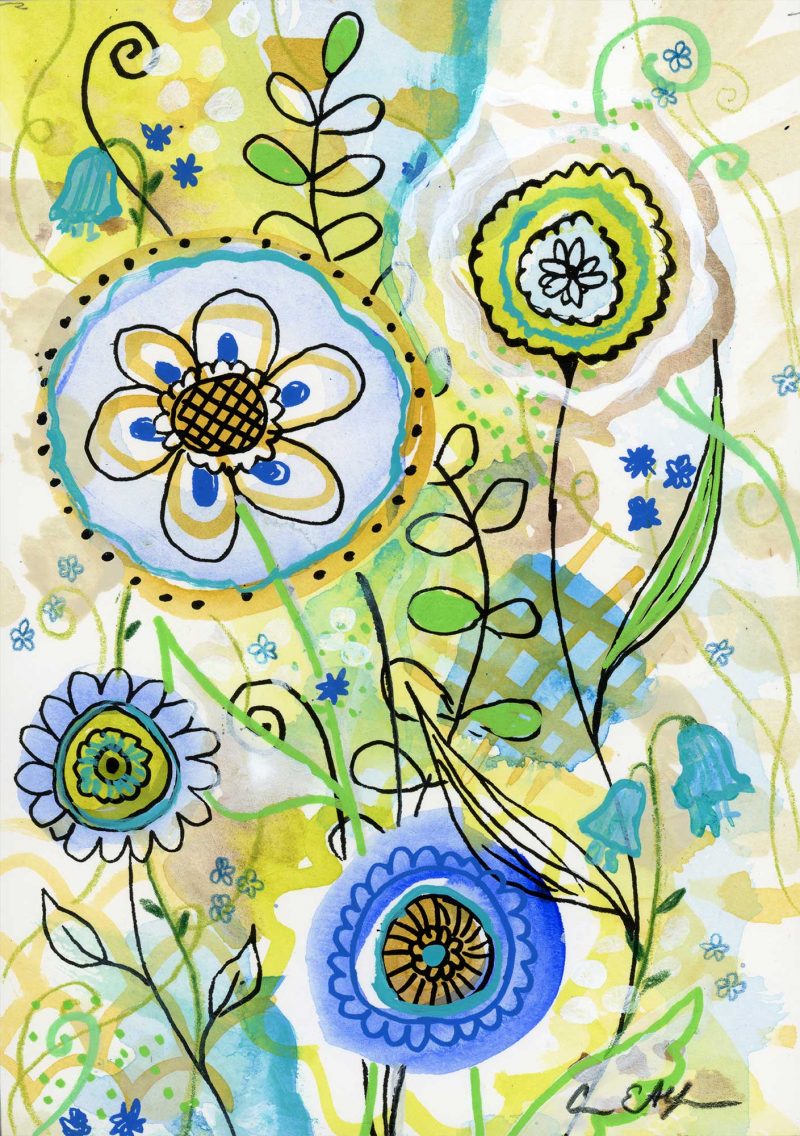 Flowers Dance #1, 5" x 7", mixed media