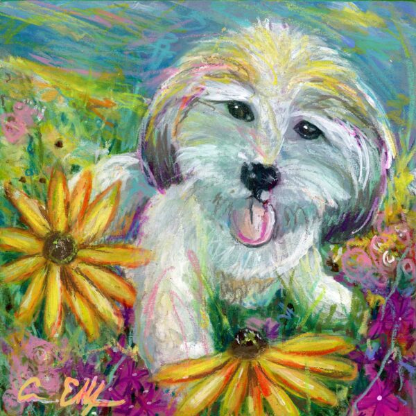 "Fluffy Dog", 6" x 6", mixed media 
