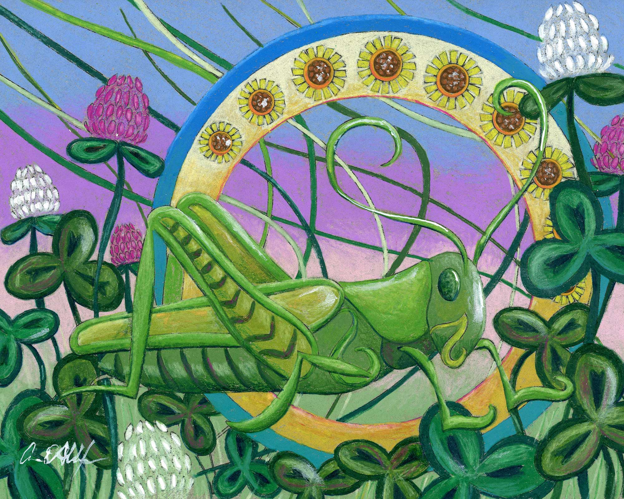 "Grasshopper", 8" x 10", mixed media
