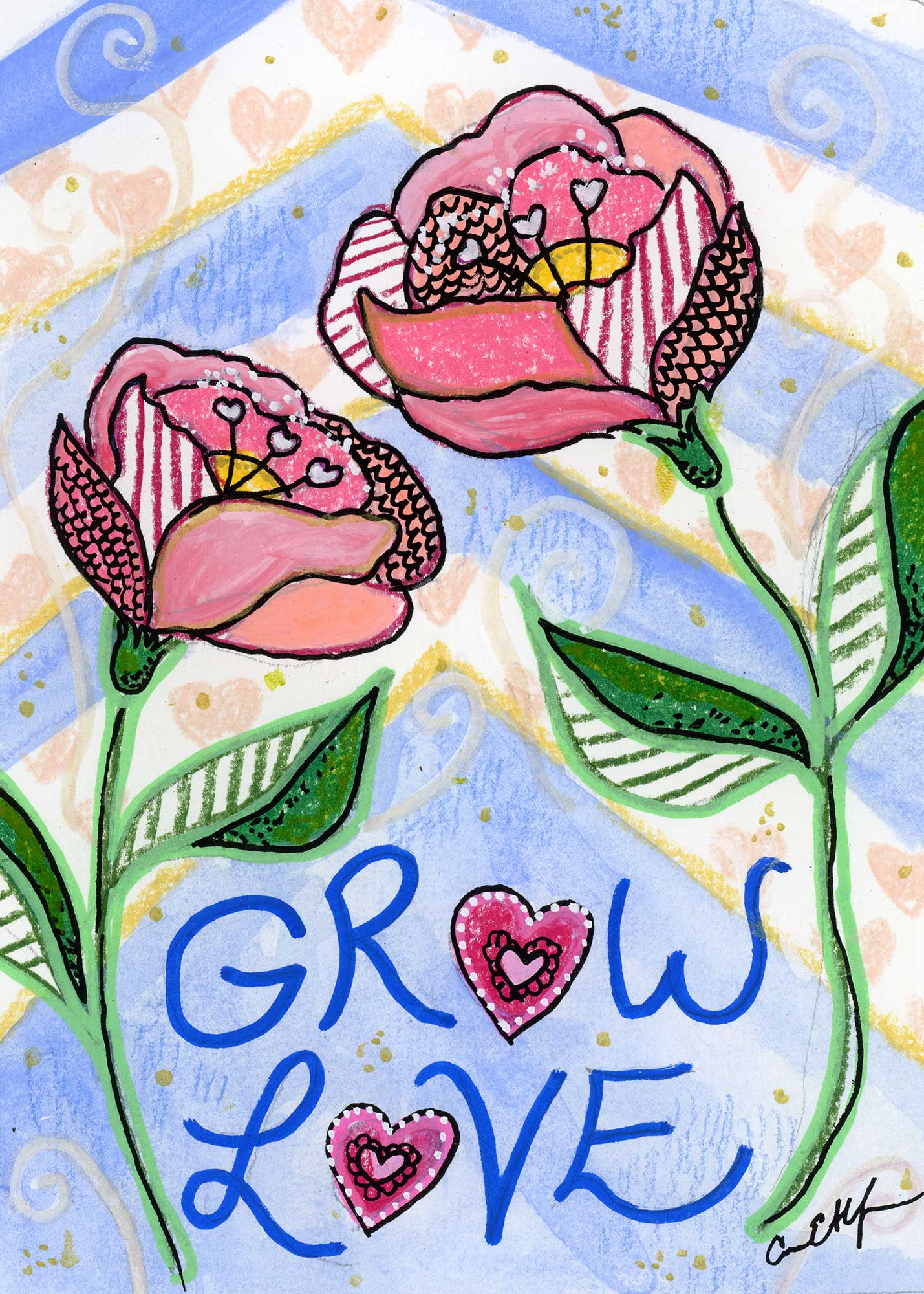 Grow Love, 5" x 7", mixed media