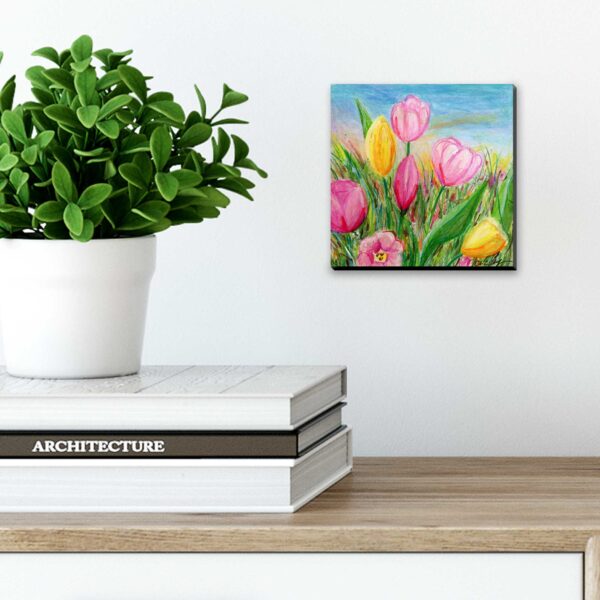 "Happy Tulips", 6" x 6", mixed media 