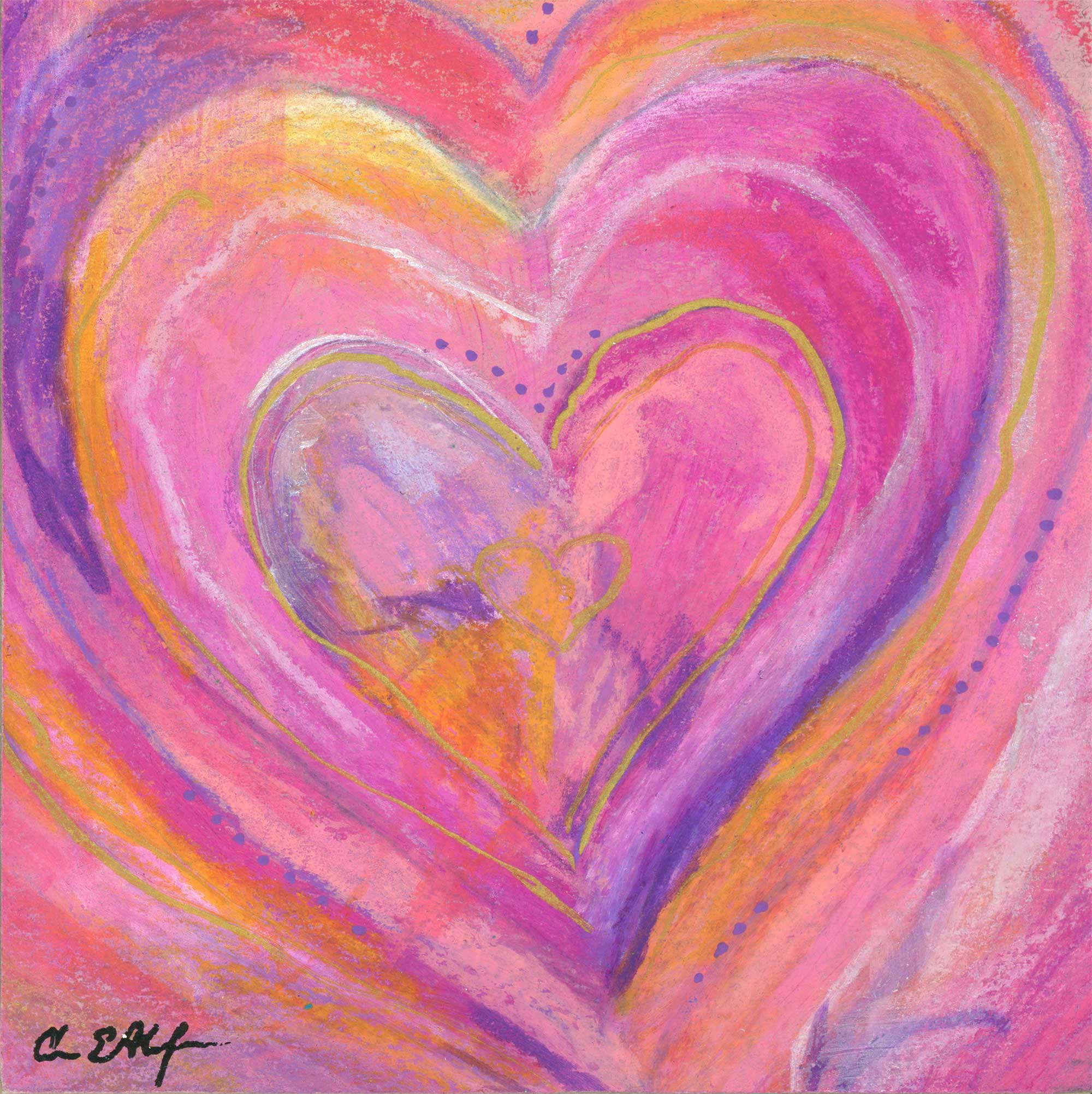 "Heart of Pink", 4" x 4", mixed media