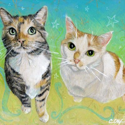 SOLD - "Kitties", 8" x 10", mixed media