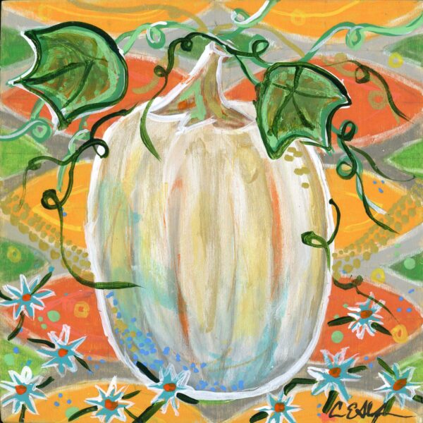 "Little White Pumpkin", 4" x 4", mixed media
