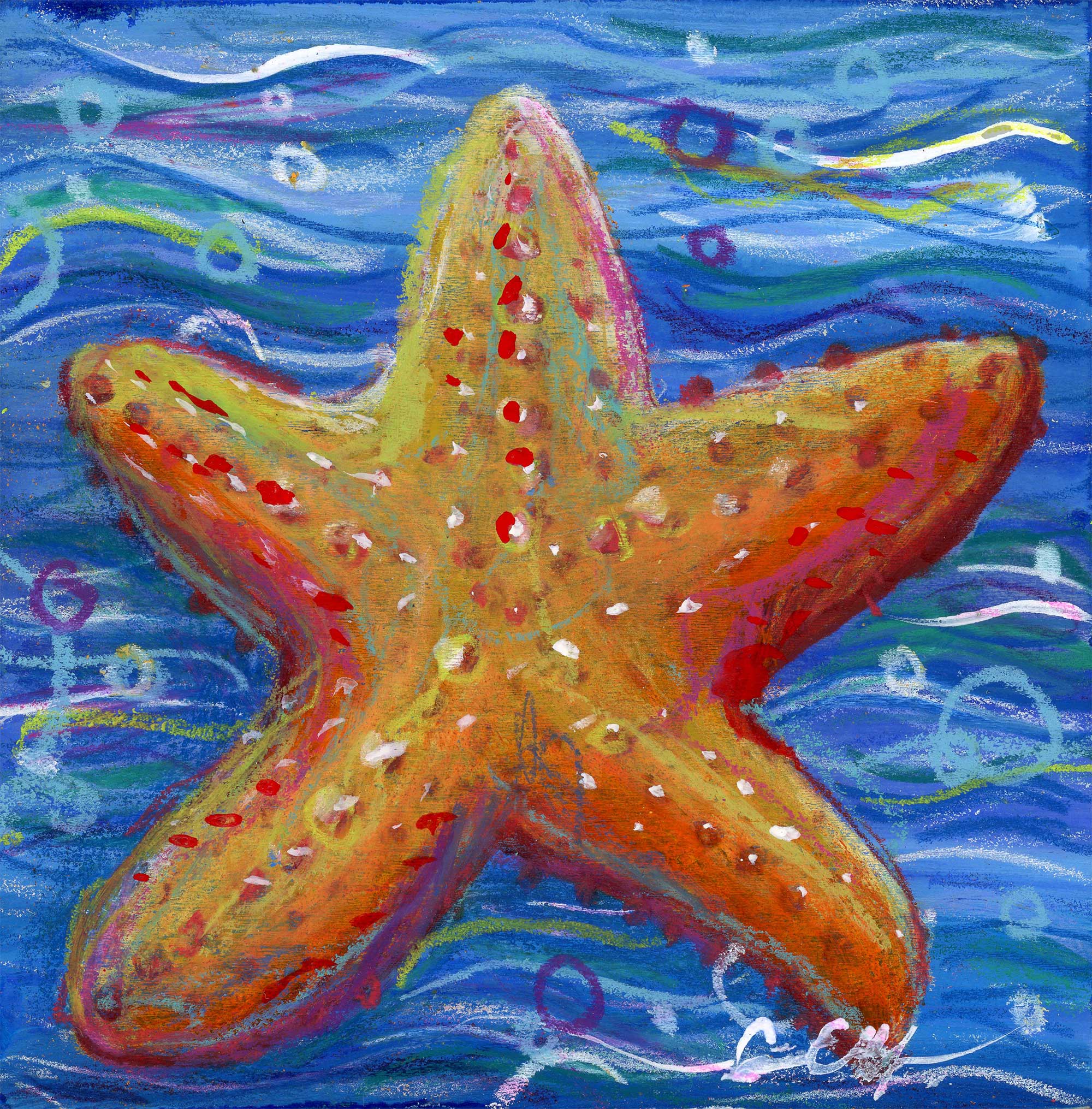 "Little Sea Star", 4" x 4", mixed media
