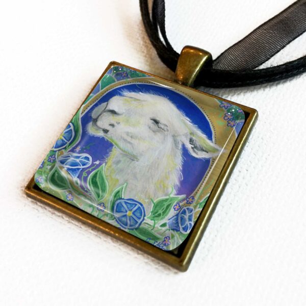 Llama in Morning Glories - Pendant