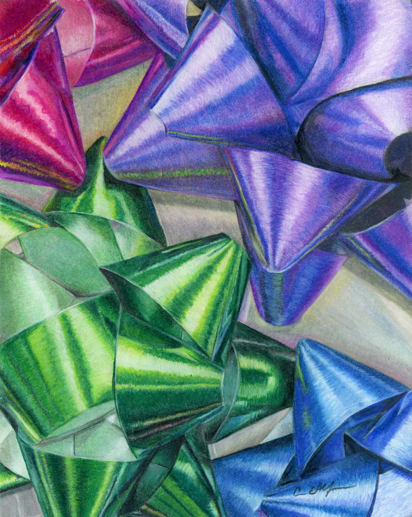 "Making Spirits Bright", 8" x 10", colored pencil
