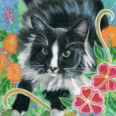 SOLD - "Meeko", 6" x 6", mixed media