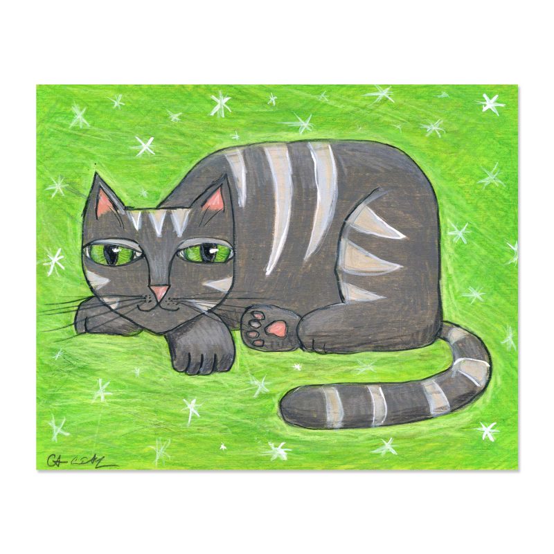 Mod Cat on Green - Art Print - Image 2