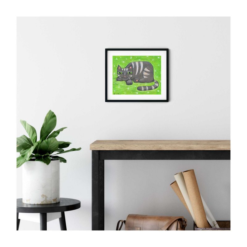 Mod Cat on Green - Art Print - Image 3