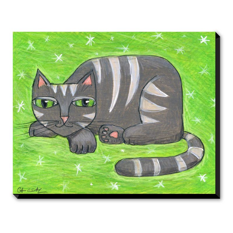 Mod Cat on Green - Art Print