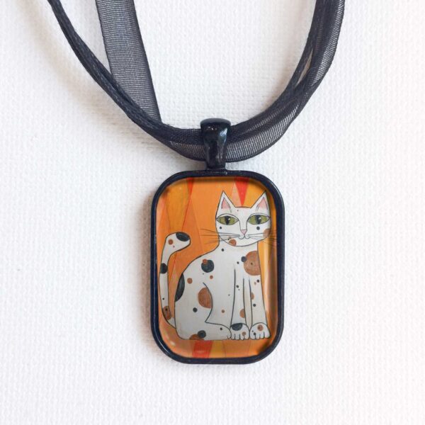 Mod Cat on Orange - Pendant