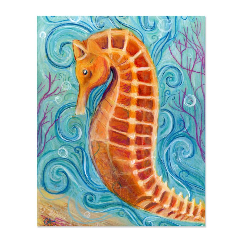 Orange Seahorse - Art Print - Image 2