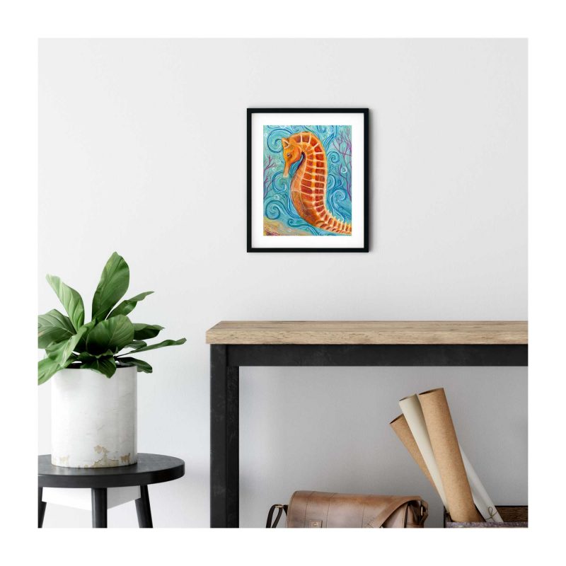 Orange Seahorse - Art Print - Image 3