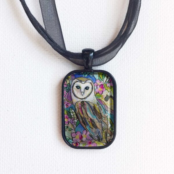 Owl and Cherry Blossoms - Pendant