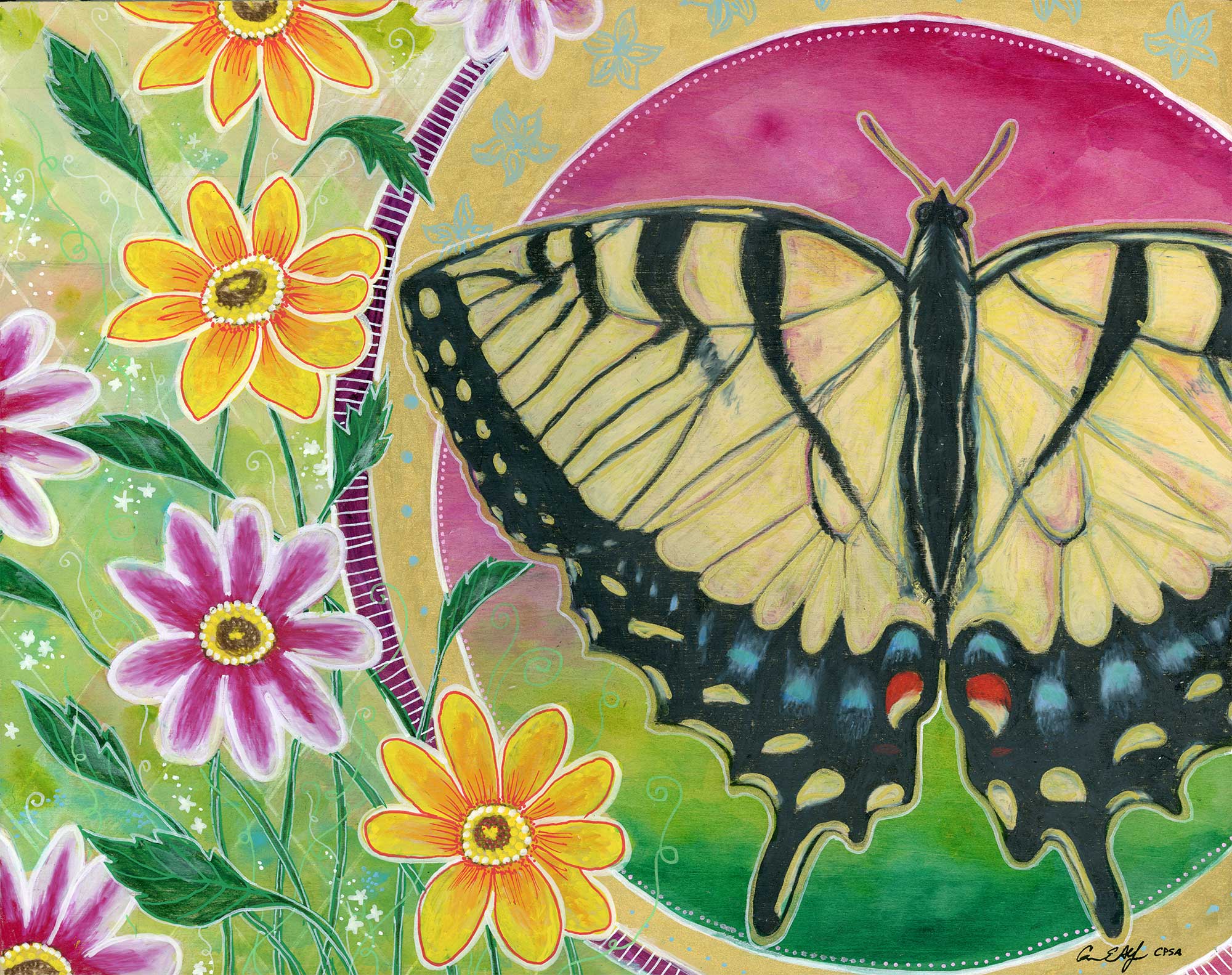 "Peaceful Swallowtail", 14" x 11", mixed media