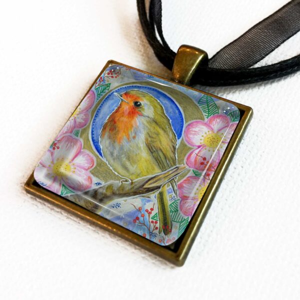 Robin Redbreast in Camellias - Pendant