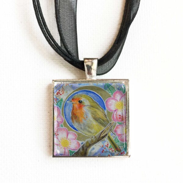 Robin Redbreast in Camellias - Pendant