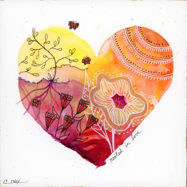 Rooted in Love, 6" x 6", mixed media