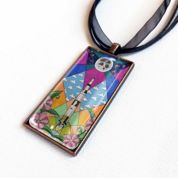 Saturn V and Camellias - Pendant