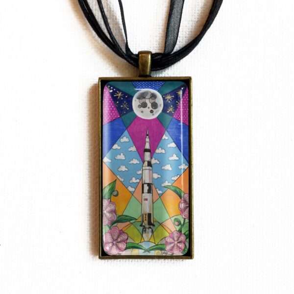 Saturn V and Camellias - Pendant