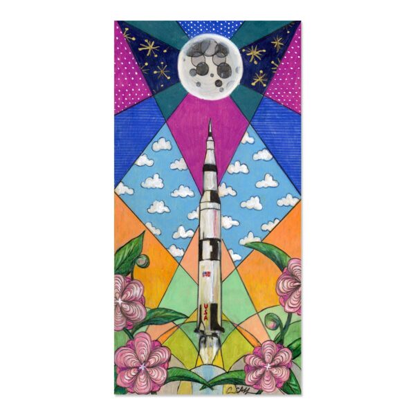 Saturn V and Camellias - Art Print