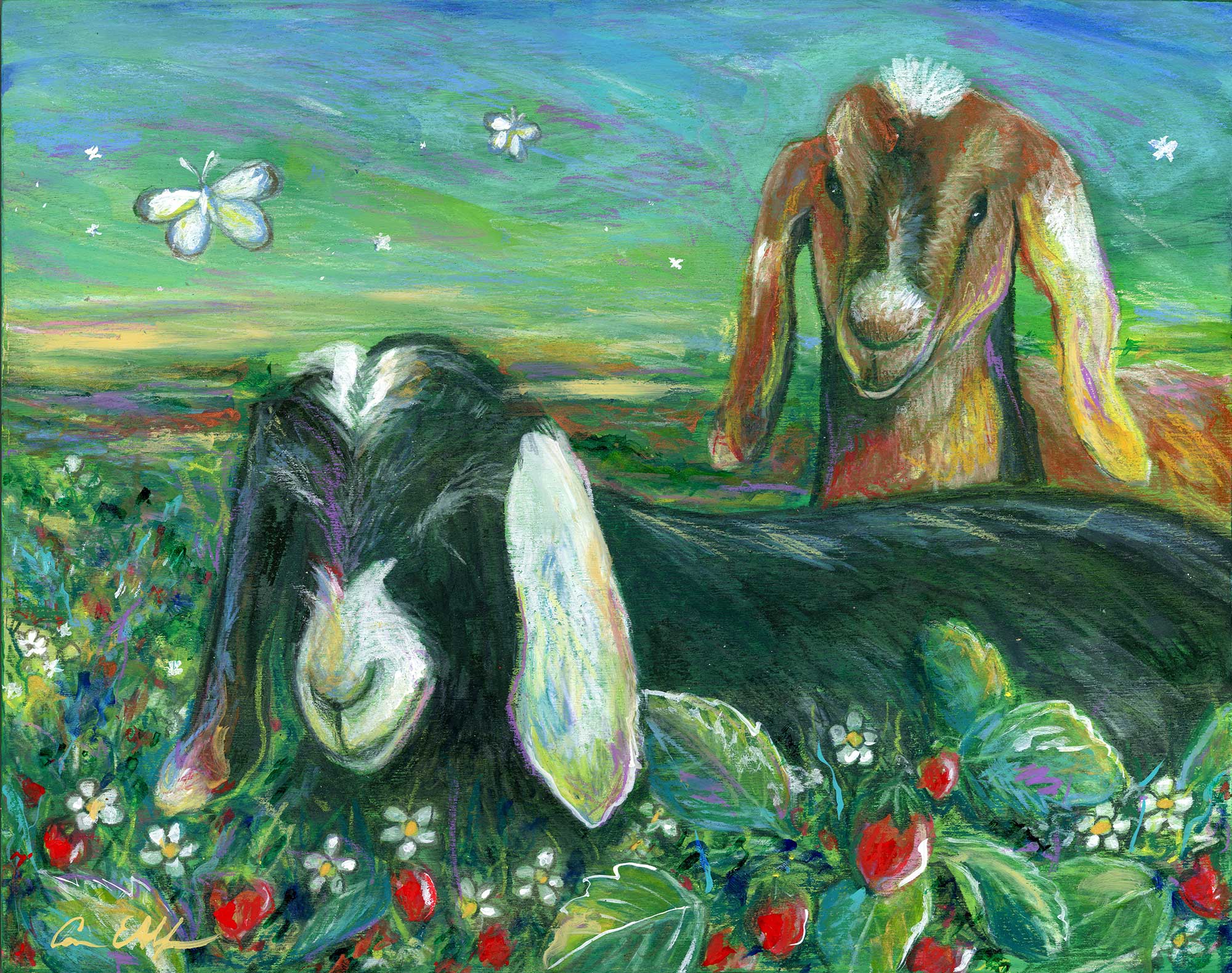 "Sleep in the Strawberries", 9" x 12", mixed media
