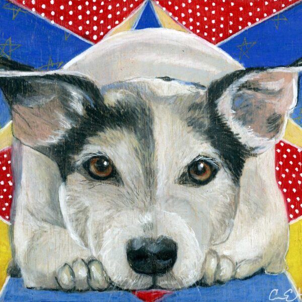 "Sparky", 7" x 5", mixed media 