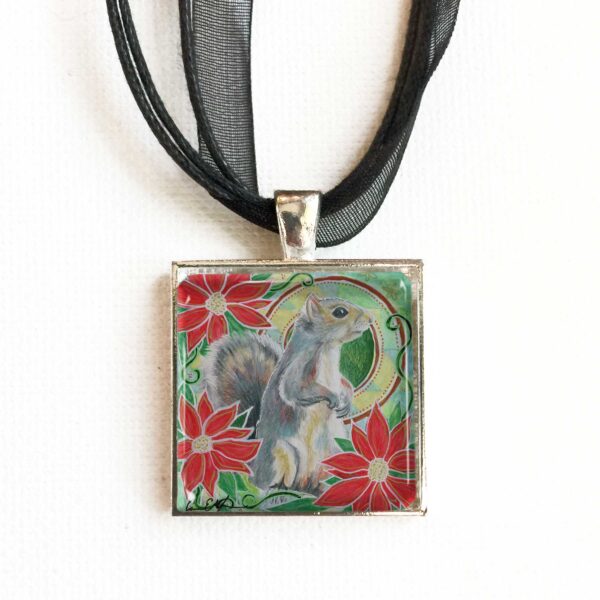 Squirrel in Poinsettias - Pendant