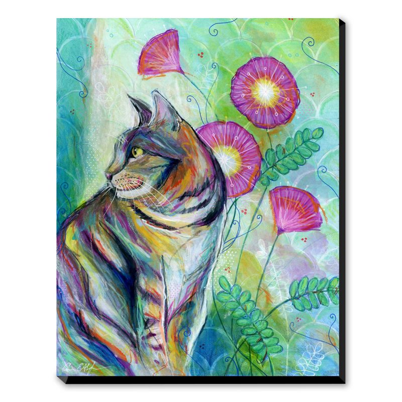 Tabby Cat in Pink Flowers - Original Art - Image 3